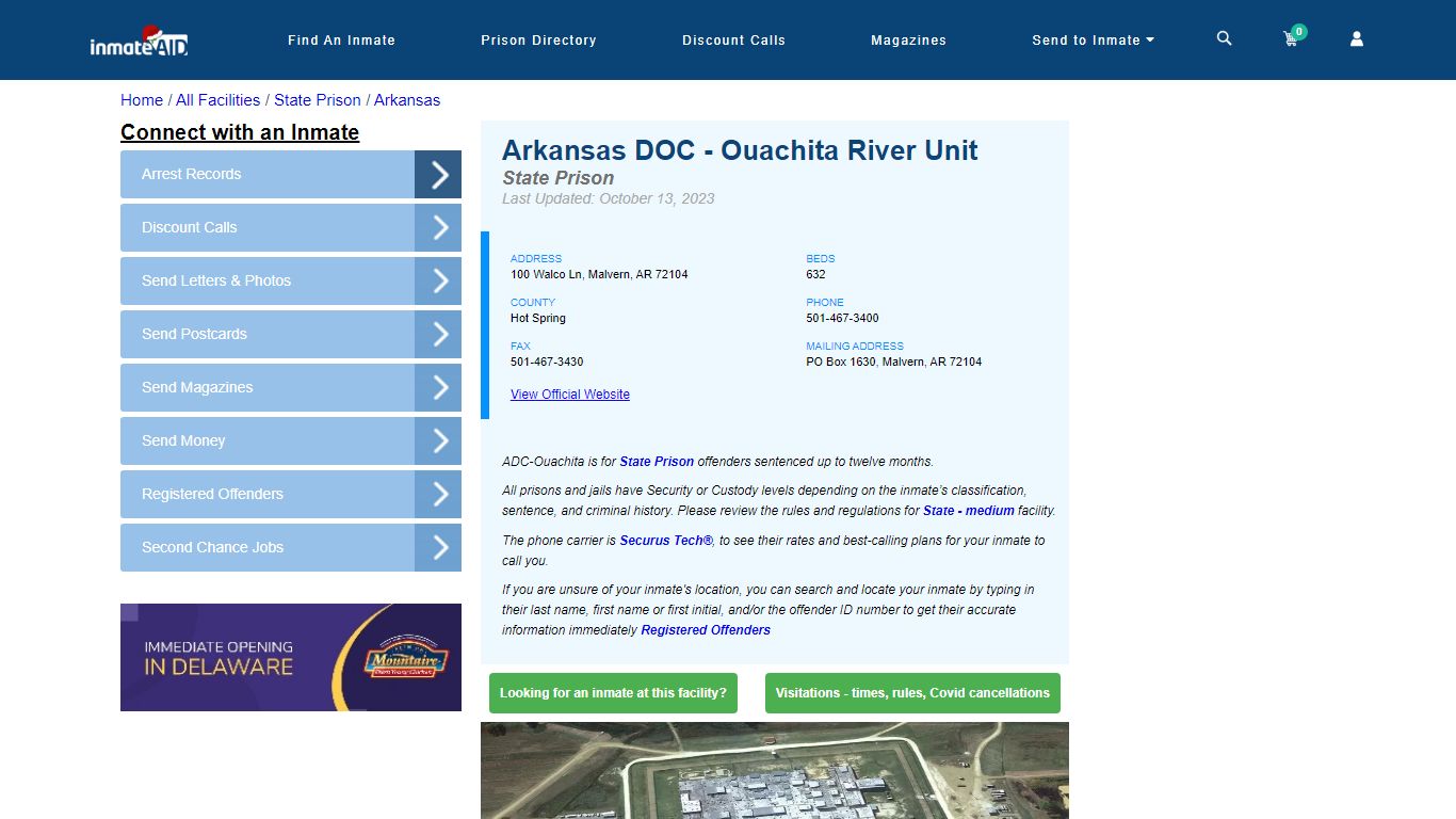 Arkansas DOC (ADC) - Ouachita River Unit & Inmate Search - Malvern, AR
