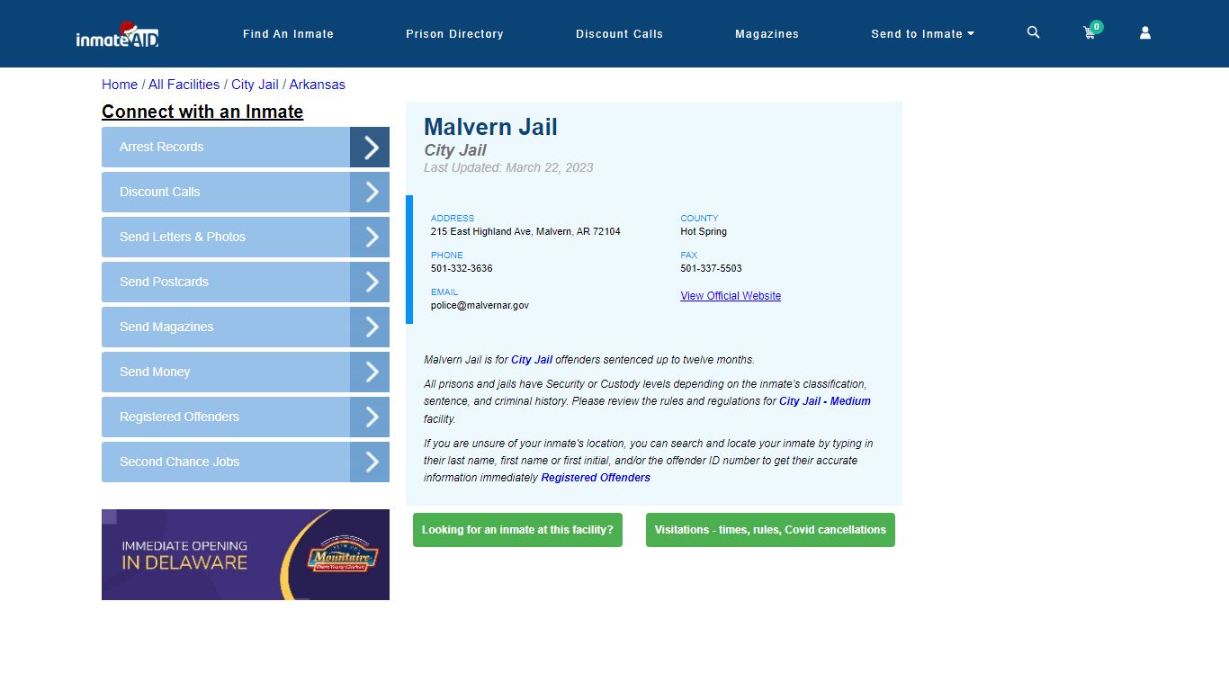Malvern Jail | Inmate Locator